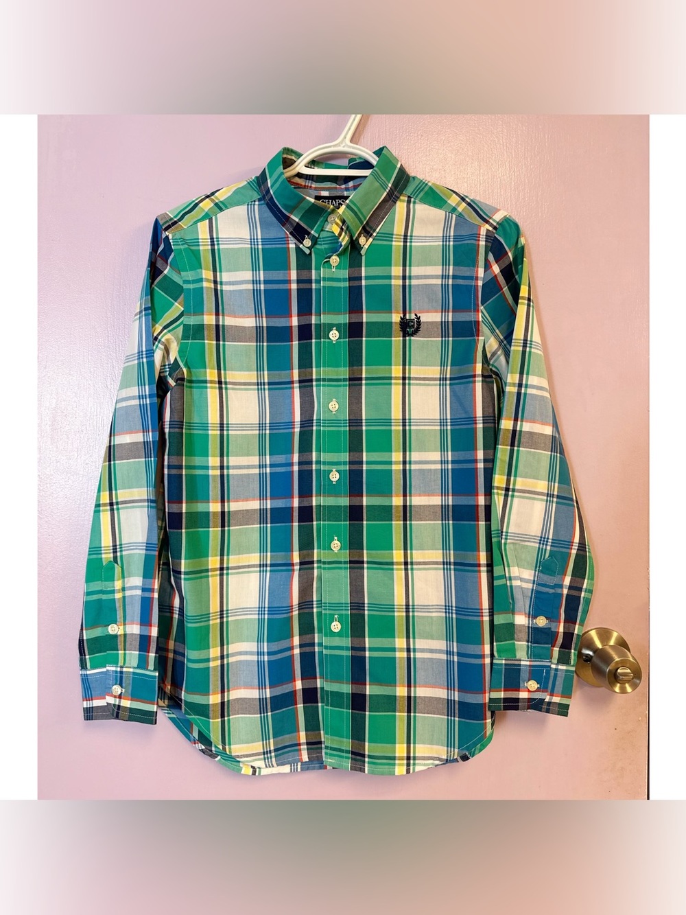 New Boy’s Chaps Plaid Button-down Ling-sleeve Shirt Size L(14-16)